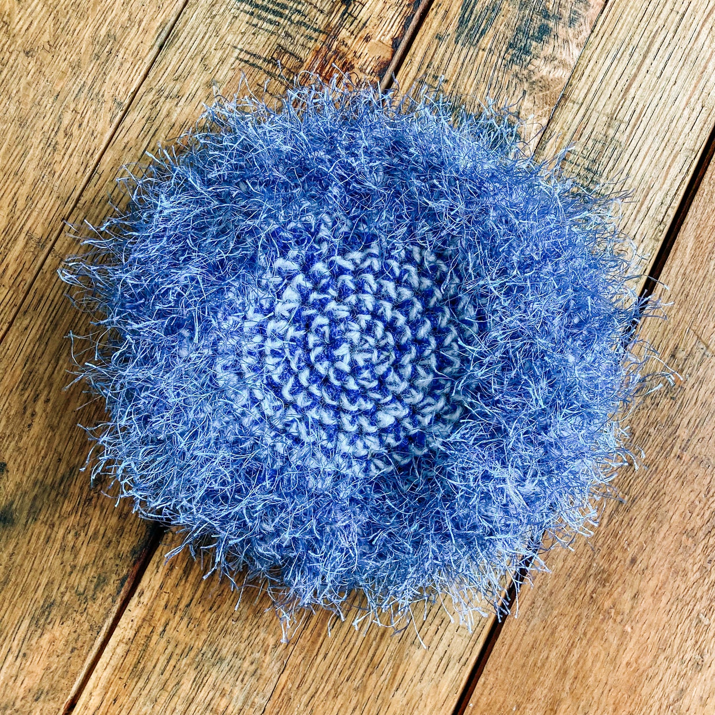 Blue Crocheted Beret - Stretch Core Yarn by Nancy Stratman