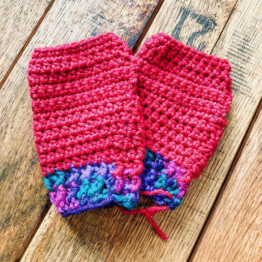 Child Fingerless Gloves - Crocheted Fuscia by Nancy Stratman
