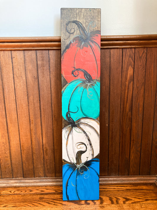 4 Vertical Pumpkins painted on wood