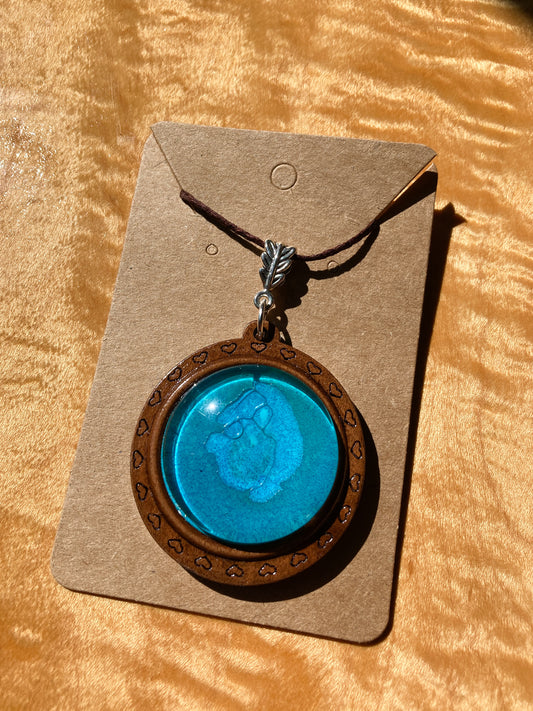 Alcohol Ink Pendant in Wooden Setting