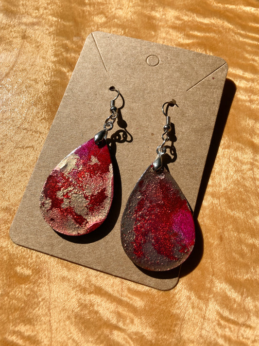 Alcohol Ink Tear Drop Earring