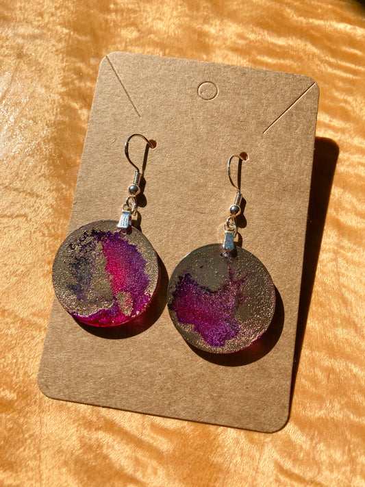 Alcohol Ink Round  Earrings