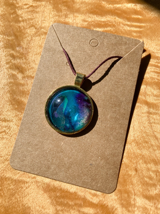 Alcohol Ink Pendant with an antique gold bail