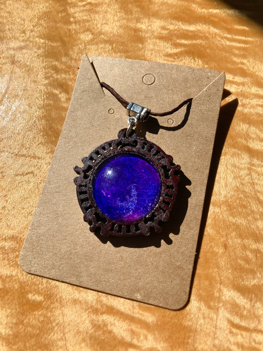 Alcohol Ink Pendant in Wooden Setting