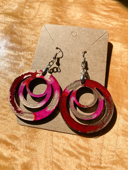 Alcohol Ink Round Spiral Earrings