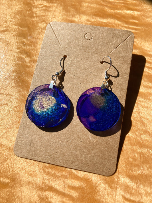 Alcohol Ink Round  Earrings